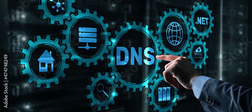 DNS concept businessman touching on virtual screen photo