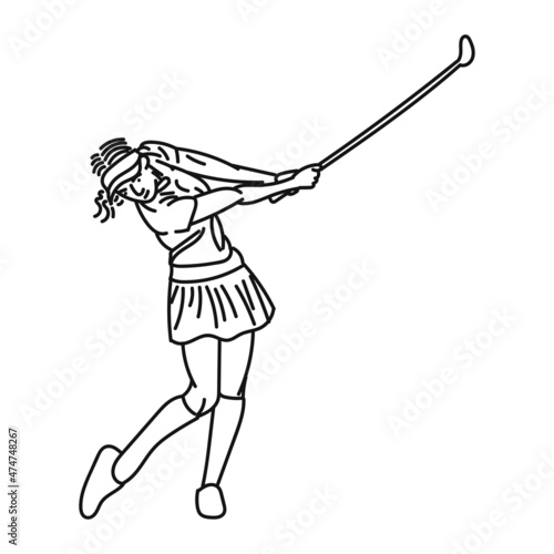 line art of woman posing stylishly playing golf