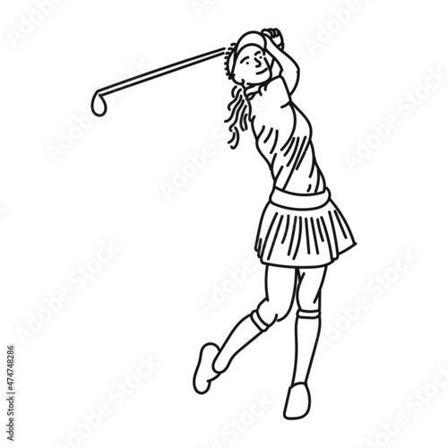 line art of woman posing stylishly playing golf