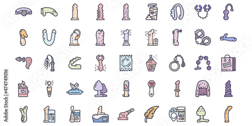 Obraz na płótnie Sex toys and accessories color vector doodle simple icon set w salonie