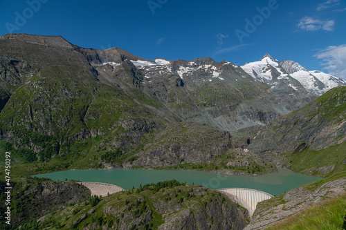 Fototapeta Naklejka Na Ścianę i Meble -  Margaritze artifical lake with Grossglockner Summit in Hohe Tauern in Alps in Austria