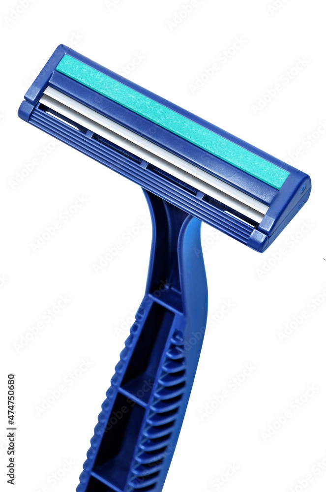Disposable razor. Several blue razors on white background. Сlose-up. Disposable razor. Several blue razors on white background. Сlose-up.