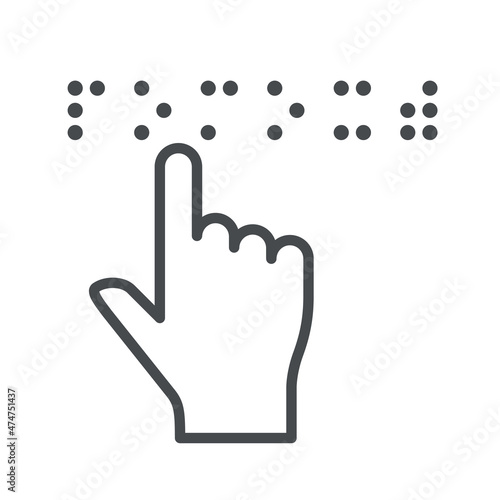 Finger touches word Help by braille font for blind people
