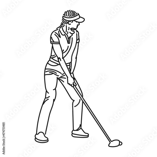 line art of woman posing stylishly playing golf