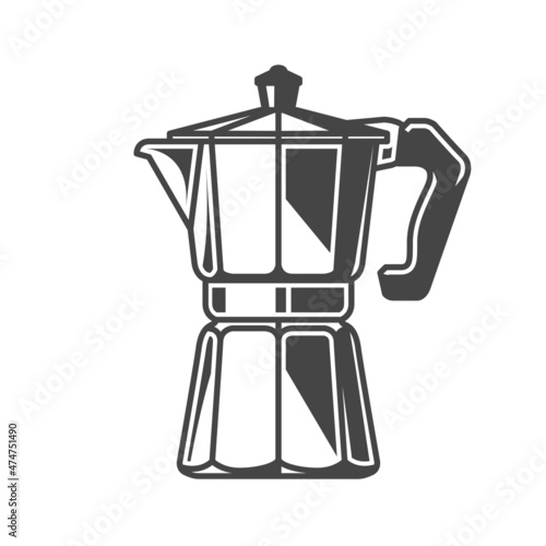 Moka pot, classic coffee brewing kettle icon, vector