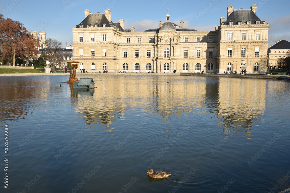 Grand bassin du jardin du Luxembourg en hiver à Paris, France