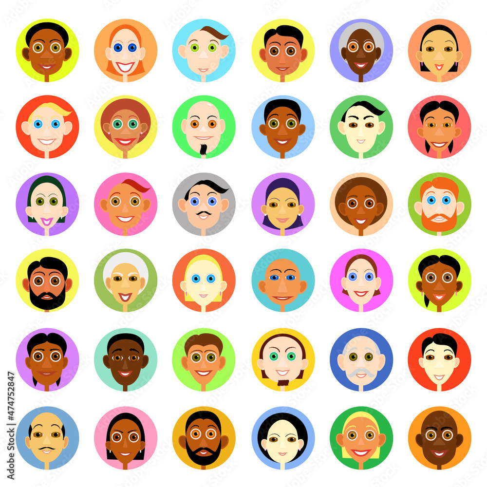 Multiethnic people avatars set in flat vector style. Smiling woman and men icons. Multiethnic people avatars set in flat vector style. Smiling woman and men icons.