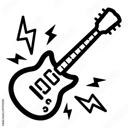 Electric Guitar Flat Icon Isolated On White Background