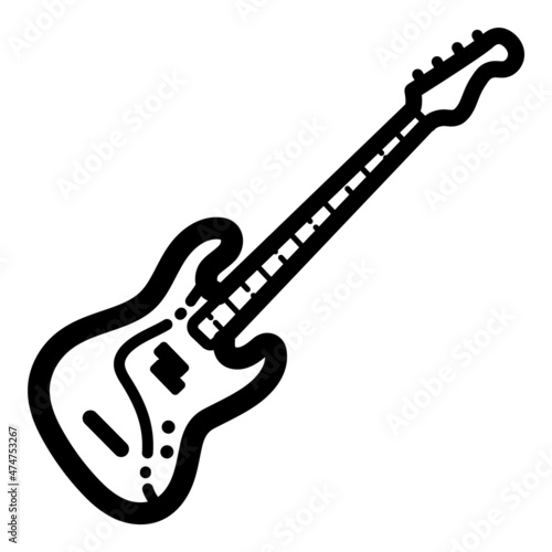 Electric Bass Guitar Flat Icon Isolated On White Background