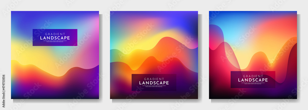 Vector illustration. Blurred minimalist wavy panoramic background. Bright gradient color. Futuristic style. Design for social media template, web banner with text. Aurora borealis. Colorful night sky