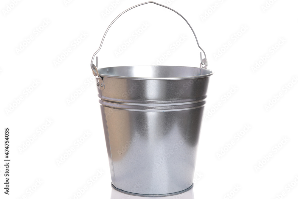empty stainless steel bucket on white isolated background empty stainless steel bucket on white isolated background
