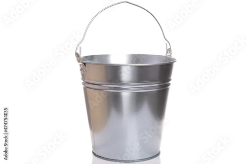 empty stainless steel bucket on white isolated background