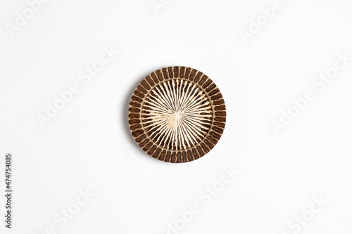 Glass coaster isolated on white background. High-resolution photo.Top view. Mock-up.