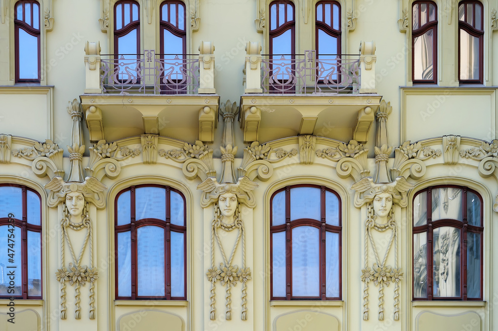 Fragment of ornate old building in Odesa Ukraine