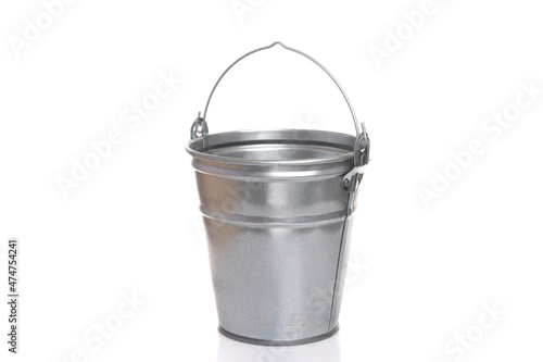 empty galvanized steel bucket on white isolated background