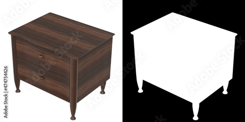 3D rendering illustration of a bedside table