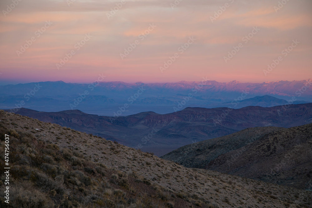 pink sunset in the mountains