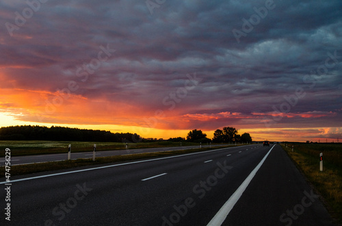 evening road at a sunset