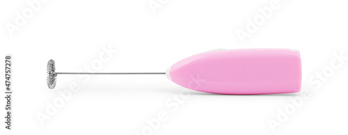 Pink electric milk frother isolated on a white background photo