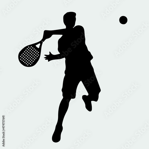 Male Tennis padel Player Icon Illustration. Paddle Sport Vector Graphic Symbol Clip Art. Sketch Black Sign young Female is padel tennis player jump to the ball good looking for posts
