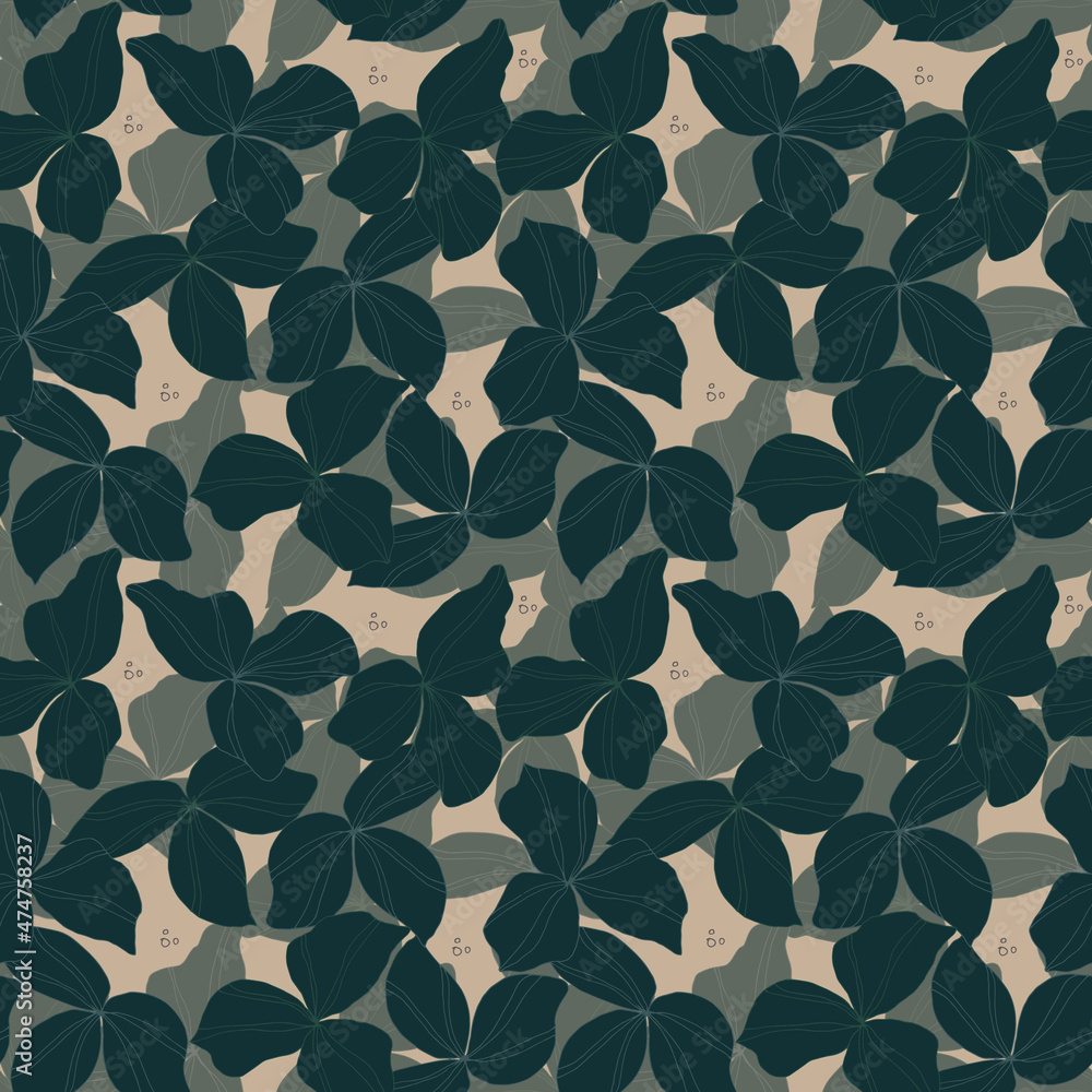 vector seamless pattern with leaves. Botanical illustration for wallpaper, textile, fabric, clothing, paper, postcards