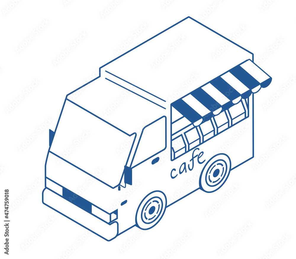 移動販売車 キッチンカー 働く車 働く自動車のアイソメトリックス デフォルメイラスト Stock ベクター Adobe Stock