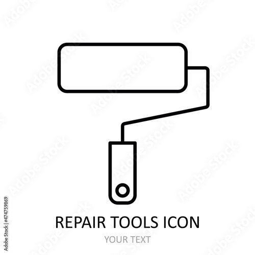 Vector icon with repair tool - paint roller. Outline black graphic.