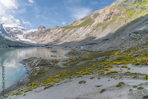 Pasterze Glacier lake with Johannisberg summit and Pasterze glacier  Hohe Tauern National Park  Austria