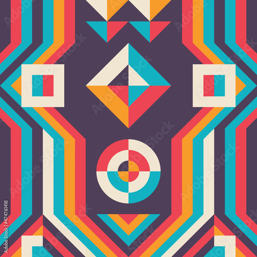 Abstract geometric concept poster design. Graphic pattern in bright colors. Business progress strategy development creative banner. Vector illustration. Block chain concept banner. 