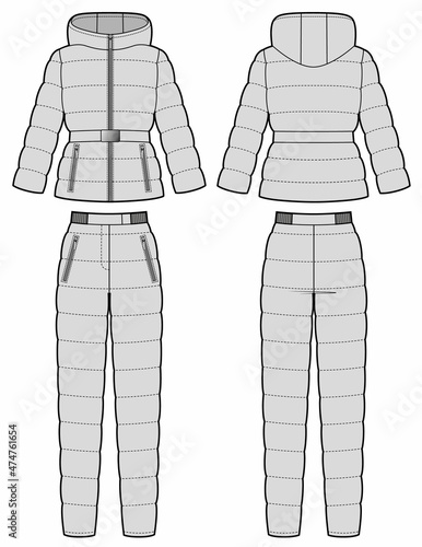 womans ski suit, jacket and down pants, winter suit