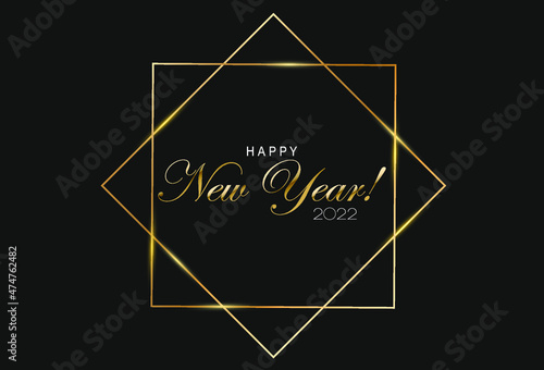 Happy New Year 2022.Minimalistic design of the New Year's banner.Golden Text. EPS 10.