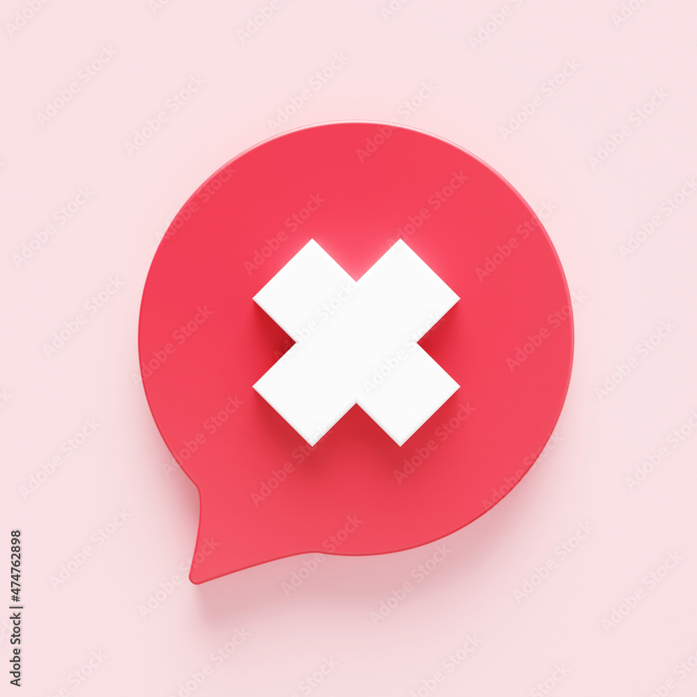 Red error message bubble minimal icon Symbol in 3D rendering isolated on pink background Red error message bubble minimal icon Symbol in 3D rendering isolated on pink background