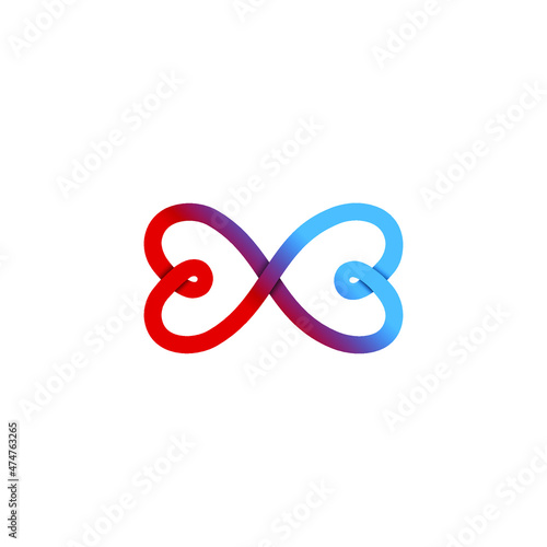Two continuously connected hearts in ribbon style. Valentine's day concept. Vector illustration. Vector illustration to 14 February.