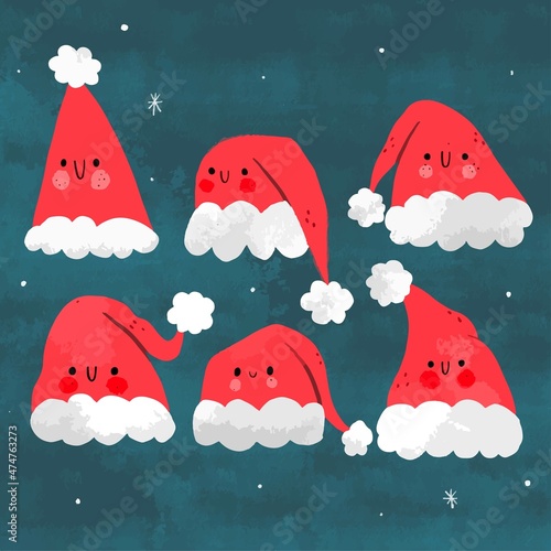 hand drawn santa s hat collection vector design illustration