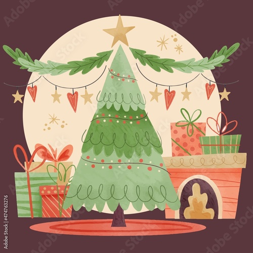 watercolor christmas decoration vector design illustration
