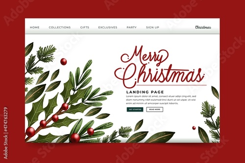 watercolor christmas landing page template vector design illustration