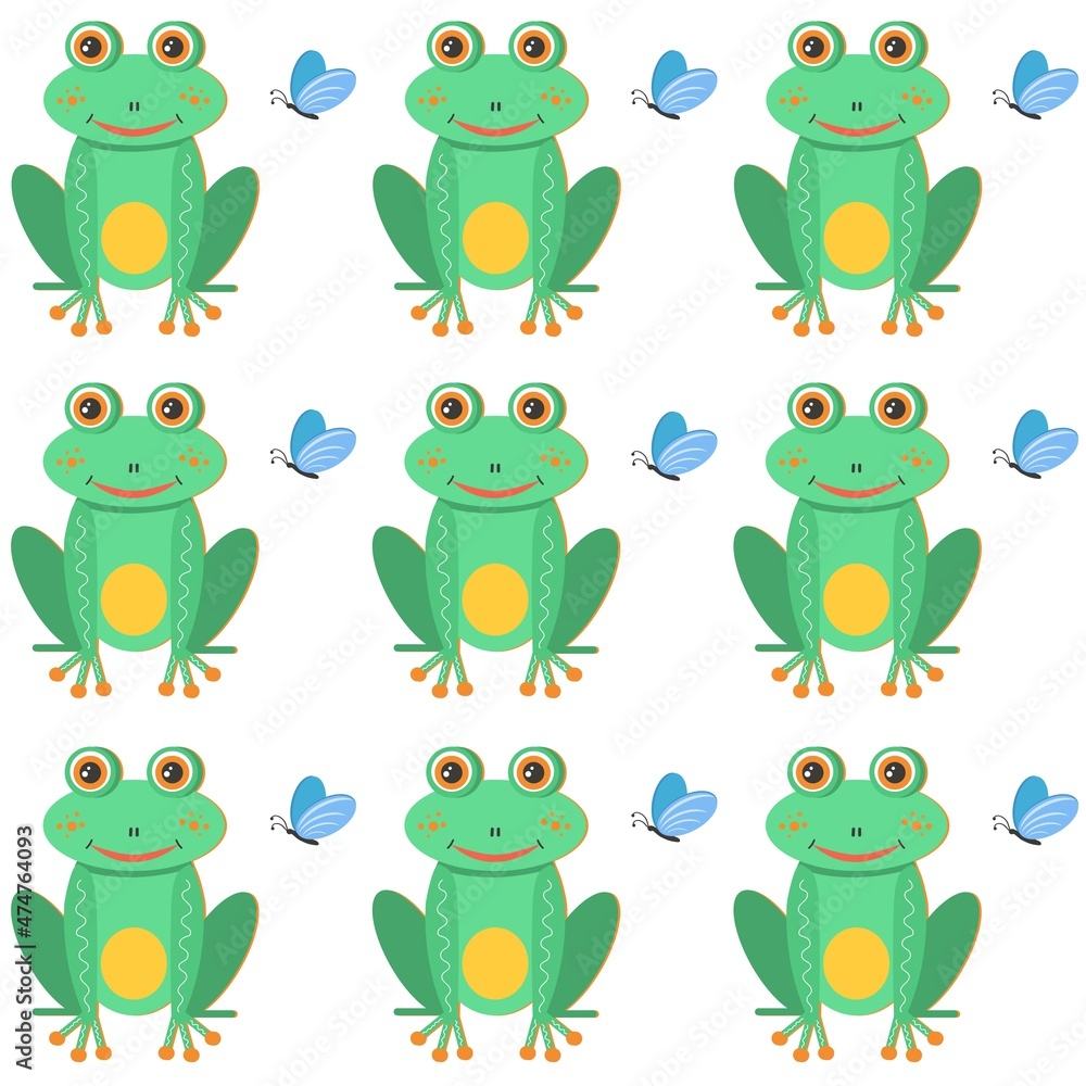 Obraz premium Frog. Bright vector background for kids. Vector illustration. Seamless pattern