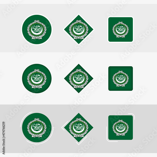Arab League flag icons set, vector flag of Arab League.