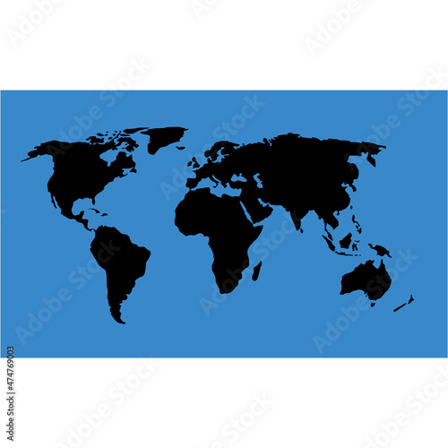 Map of Planet Earth showing continents  oceans  and seas