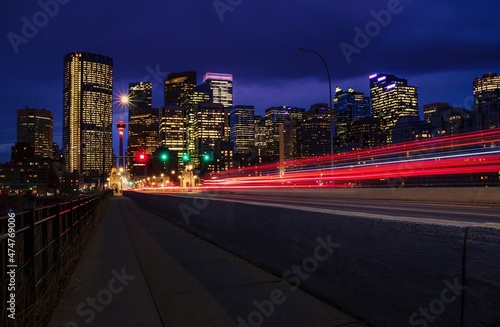Nighttime Light Trails In Downtown Calgary