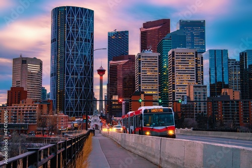 Downtown Calgary Traffic At Sunrise