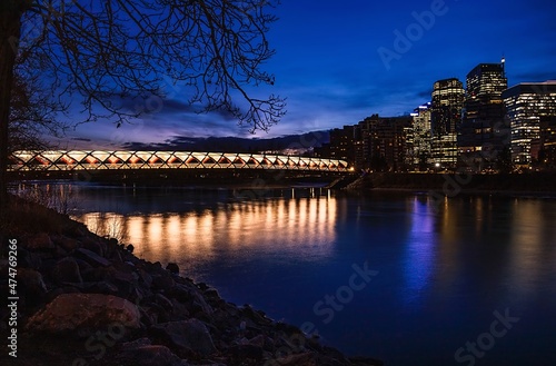 Peace Bridge And City Illuminated At Night