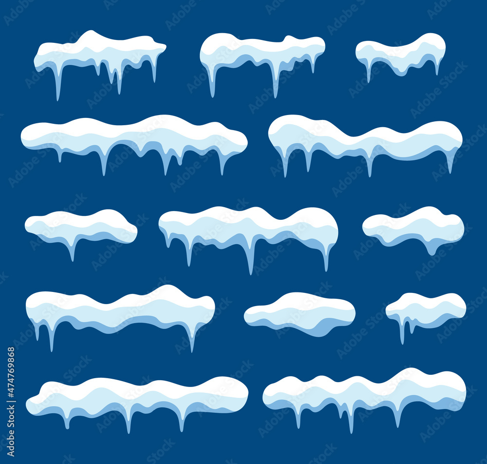 Snow caps. Frozen frame for christmas design. Cartoon snowball elements for winter decoration. Icicle cap for xmas. vector Snow caps. Frozen frame for christmas design. Cartoon snowball elements for winter decoration. Icicle cap for xmas. vector