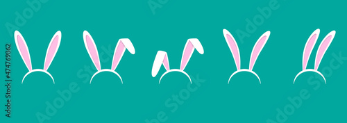 Rabbit ears. Mask of bunny. Easter headband. Cartoon costume and headband from rabbit. Funny icon set. Isolated vector illustration. Bunny hat with ears for decoration or party