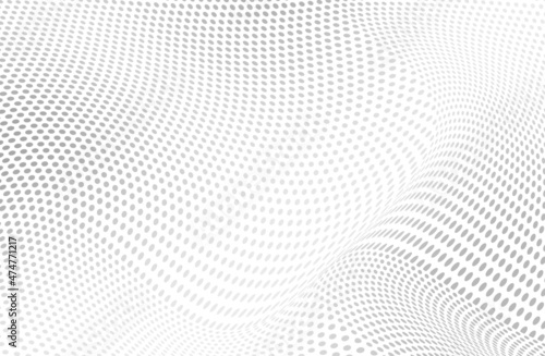 The halftone texture is chaotic monochrome. Abstract black and white waves background of dots. Backdrop for the design of websites  business cards  posters