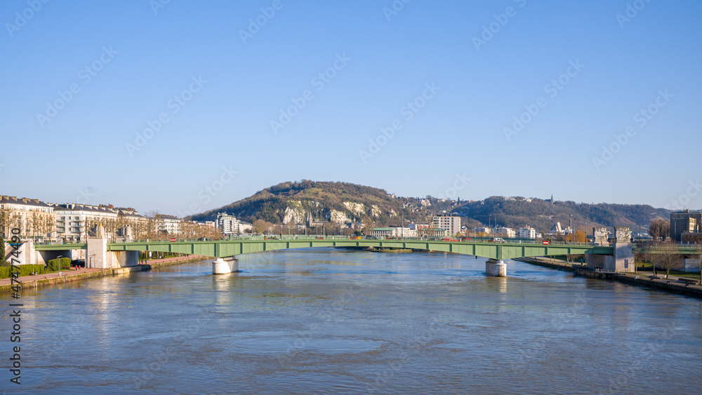 The Rouen bridge over the Seine in Europe, France, Normandy, Winter, on a sunny day.