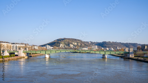 The Rouen bridge over the Seine in Europe, France, Normandy, Winter, on a sunny day.