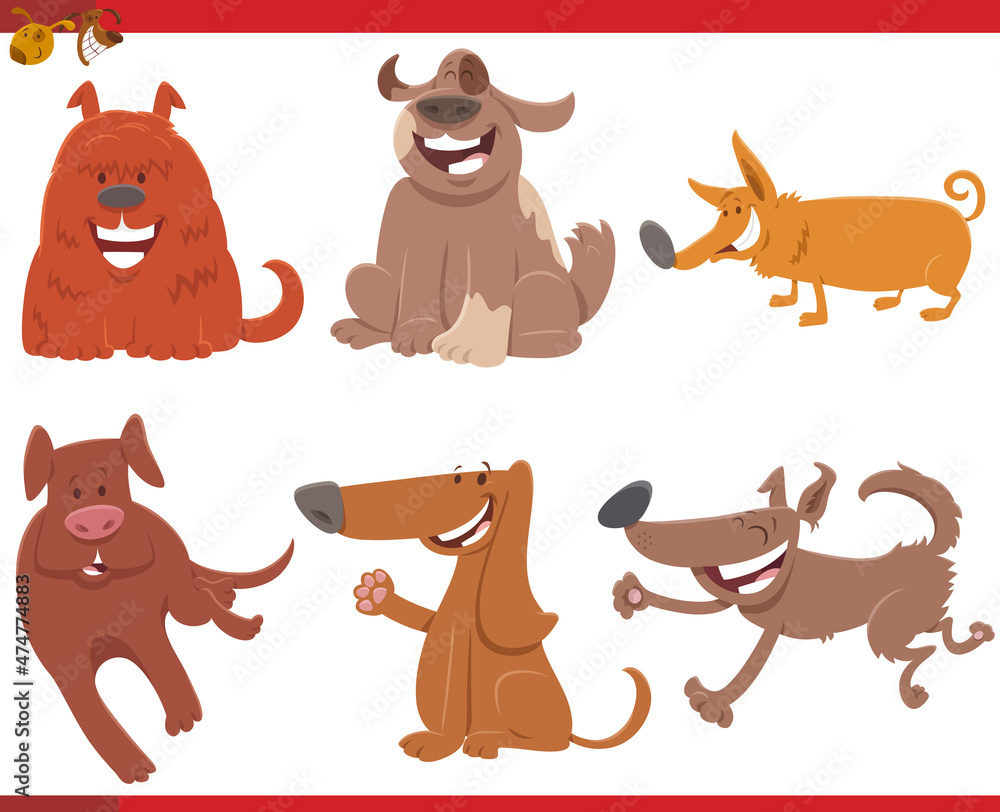 Obraz premium cartoon dogs and puppies comic characters set