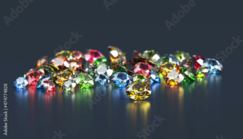 Colorful Gemstones diamond placed on white background 3d rendering