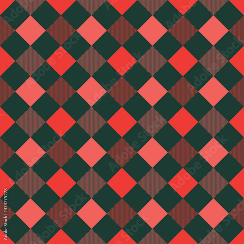 Vector illustration with traditional gingham seamless pattern. Bright red-green colored classic checkered print. Vector illustration.